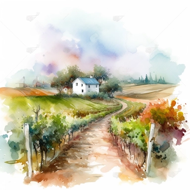 wineyard farm landspace clipart style,white background, High Quality clipart, no writting background, 4k, no writting, by Willem Haenraets