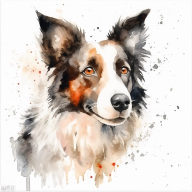clipart of a watercolor border collie on a white background