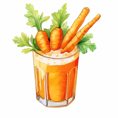 Carrot ginger juice logo watercolor,simple Watercolor, hyper realistic, white background, white margins, 16k, ultra detailed clipart, cut out image, hand - drawn, whimsical manhwa style, ultra HD, sharp and clean art