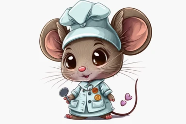 nurse job, clipart 1 mouse , children's magazine illustration, adorable, isolated on white background, features objects by Genndy Tartakovsky