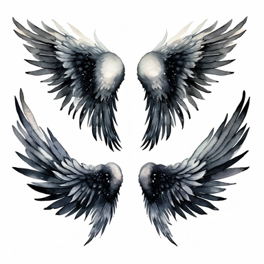 set of watercolor angel wings clipart, Black