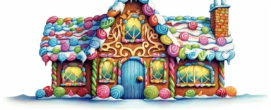 Realistic colorful gingerbread house, realistic, colorful, beautiful, vivid color, christmas, snow soil, hyperrealistic, white background, style by Lucy Fleming, watercolor, smooth gradients, black contour outline, ultra detailed, clipart elements, delicate pastel colors, solid white background, super clear, high quality