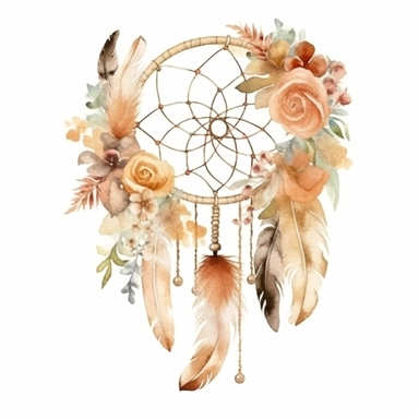 cute watercolor newborn boho dream Catcher with pampas grass, isolated white background, babyshower clipart, 8k, bright beige boho colors