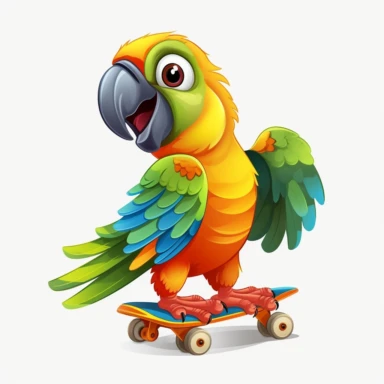 Funny parrot clipart, simple vector style, Cartoon style UHD, No background, 8k, vector