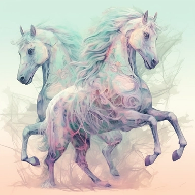 Pastel spooky halloween horses clipart image, in the style of mystic mechanisms, subtle pastel tones, pencil art illustrations, soft pastel tones, reimagined by industrial light and magic, litho printing, illusory images, watercolor clipart