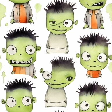 Seamless, Watercolor, Halloween Frankenstein 1 clipart, white background,