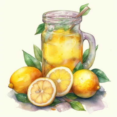 lemon juice in a glass, watercolor clipart