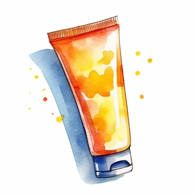 watercolor clipart illustration of a sunscreen lotion, cute, white background