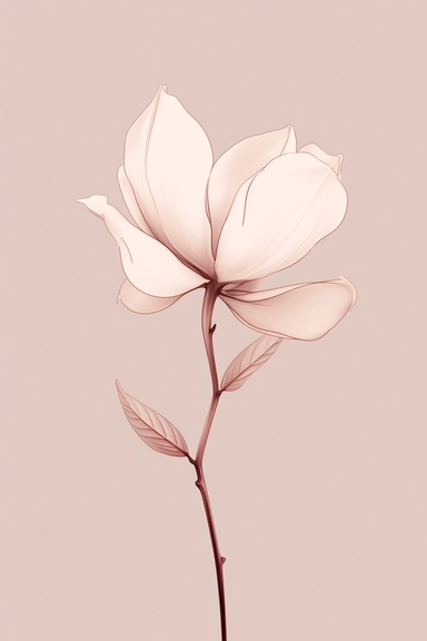 hyper minimal single line drawing magnolia illustration in watercolor style clipart, isolated, soft colors, feminine,