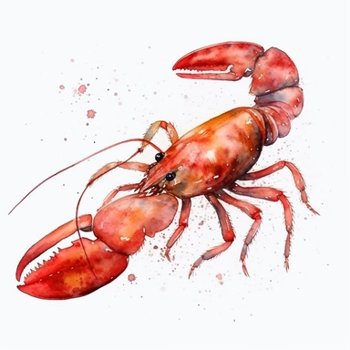 Watercolor crawfish clipart, white isolated background, space out, hd