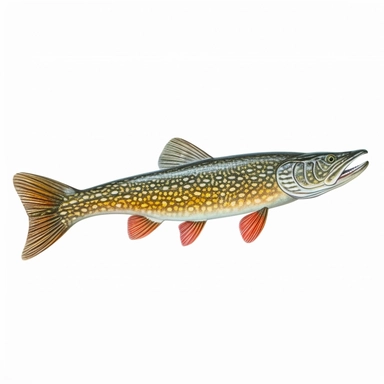 northern pike fish, isolated in white, white background with no external elements or shadows, isolated clipart figure, gorgeous colorful 3D Render