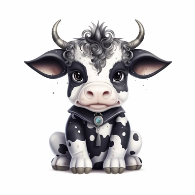 Cute Beautiful Funny Baby angry cow is sitting Full body Sublimation Clipart,Cartoon,hyper realistic, intricate detail, illustration style,high solution,on the white background