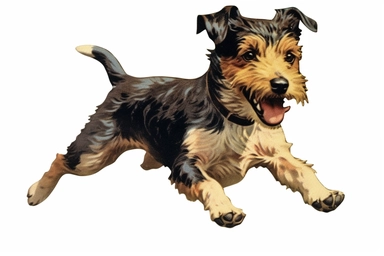 Vintage 1920 Terrier Dog in a running pose Clipart Illustration, Chromolithograph, 1920s Illustration, Vintage, Chromolithograph, Colorful, Antique, Ephemera, Clipart, 8k, Isolated on white