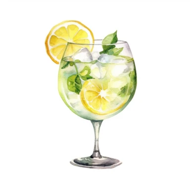 watercolour, lemon cocktail, soft and muted pastel nuances, clip art, high quality details, white background, 8k, f1