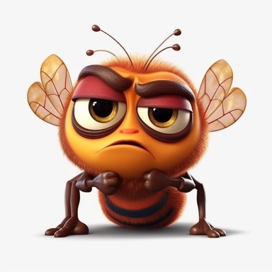 angry honey bee, cute pixar style animation, clipart