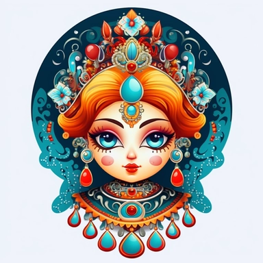 an evil woman in a russian traditional dress royaltyfree clipart, in the style of adorable toy sculptures, distinctive noses, colorful graffiti-like, babycore, elaborate, made of crystals, pattachitra