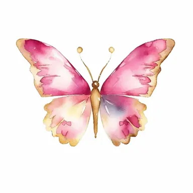 Whimsical and cute watercolor butterfly design in pink and gold, vector clipart