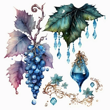 blue rococo grape jewels icicles watercolor clipart