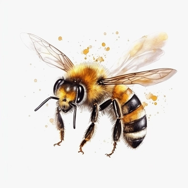 honeybee, buzzing, fuzzy, cute, watercolour, clipart, white background