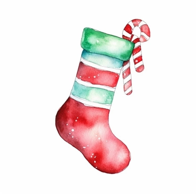 watercolor christmas stocking red green and white with white background clipart high resolution