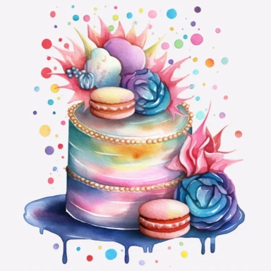 watercolor Party decoration ,new years cake ,clipart,Hd,isolated on what background,space out--ar3:2--s1000