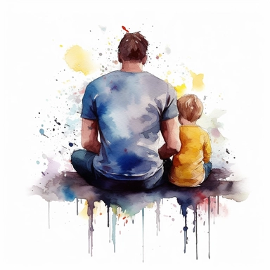 fathers day, father and family, baby, sitting, back view, beautiful, loving, watercolor clipart