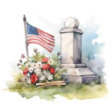 Remembrance and gratitude on America's Memorial Day, watercolor, clipart, white background.