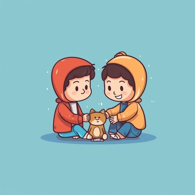 draw someone conforting a friend with solid background cartoon vector clipart in the style , flat and simple and roundy illustration for little kids