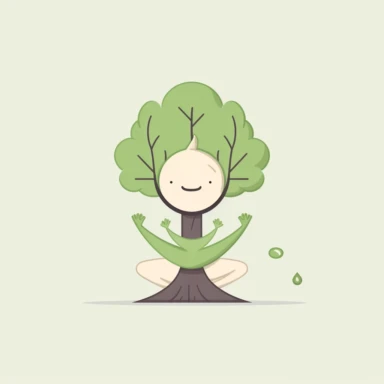 a minimalist clipart suitable for printing on yoga bibs for kids. The clipart should be simple and playful, with clean lines and a maximum of 2 colors. It should depict a tree doing a yoga pose or a fun plant cartoon character practicing yoga.