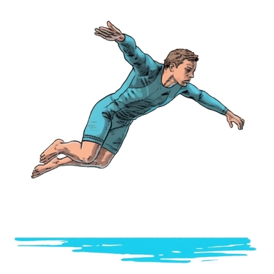 simple drawing of a man diving at a pool, clipart, white background