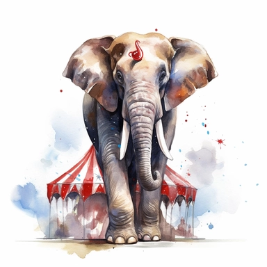 watercolor art of circus elephant, in the style of realistic and hyper-detailed renderings, sketchfab, ahmed morsi, realistic watercolor paintings, use of common materials, handcrafted designs, with white background clipart