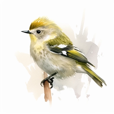 American Goldcrest bird, water color style, clipart, white background