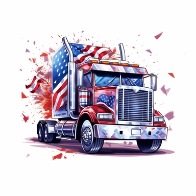 Beautiful Patriot Truck American flag for 4th of july Clipart,Cartoon, hyper realistic, intricate detail, illustration style,high solution,on the white background