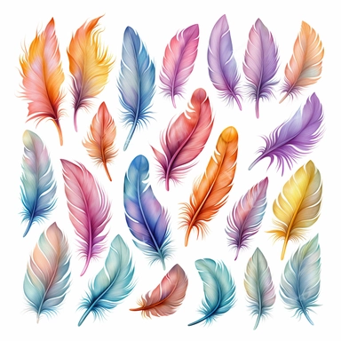 Special Feather Clipart, in the style of pj crook, mandy disher, wet - on - wet blending, arthur adams, pictorial, kawaii manga, colorful gardens, white background