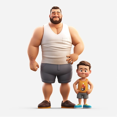 a dad figure with a dad bod with defined abs, bold line, clipart, sticker, white background, no shadow, 8k detail