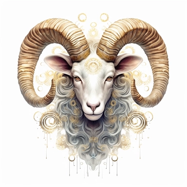 mystical astrological Aries zodiac sign, fantasy, fairytale, storybook, clipart, digital painting, light ink, very detailed, very realistic, white background, bright mood, 4k quality