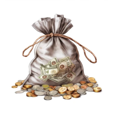 money in a bag, big savings, clipart in white background