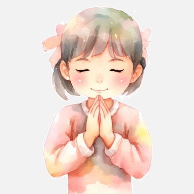 Watercolor Prayer Prayer Hand png Full body realistic cartoon 32k UHD cute. 15 cm thick outline. Black color. There was no shadow on the ground. with realistic watercolors and detailed illustrations. Cartoon, PNG clipart, transparent white background
