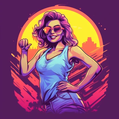 t-shirt vector ,synthwave-styled young woman, hot smile, winking, love sign with hands, casino in the background , full-body , watercolor , in the style of dan mumford, light magenta, tropical symbolism, cute and colorful, transparent layers, rounded, vibrant and colorful, clipart, white background, high detail, individual elements, detailed