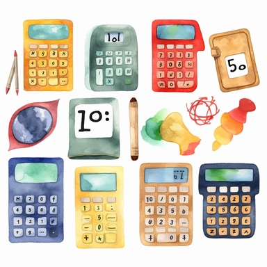 watercolor calculator clipart set on white background
