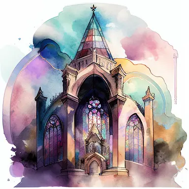 clipart fantasy church watercolour, biblical , Cathedral glass