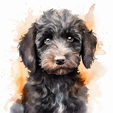 black labradoodle, goldendoodle, black doodle, puppy, watercolor clipart and paint, HD, 4k