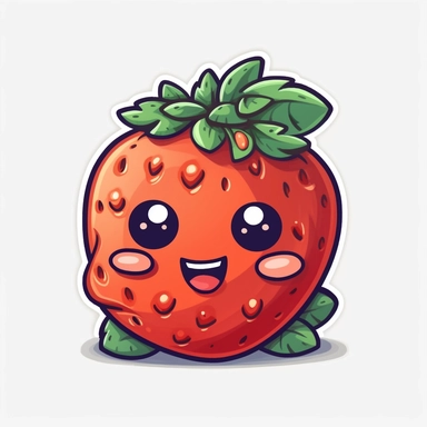 cute Strawberry, happy and smiling, bold line, clipart, sticker, white background, no shadow, 8k detail