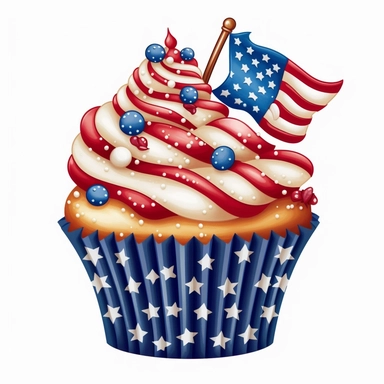 American flags cupcake clipart, sticker, white background, hd, 32k