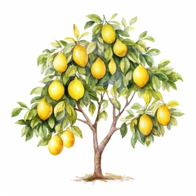 watercolor lemon tree clipart on white background
