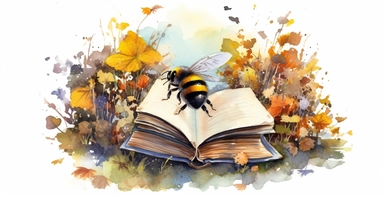 Adorable open watercolour book, stunning bumble bees flying out, vivid colours, watercolor clipart, white background, I can’t believe how beautiful this is