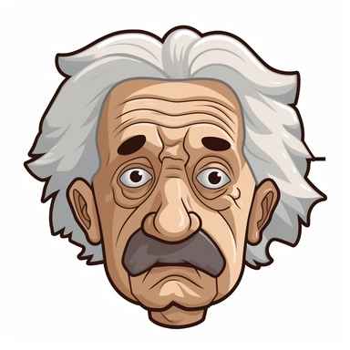 comicalAlbert Einstein head only . Cartoon, clipart style. No background.
