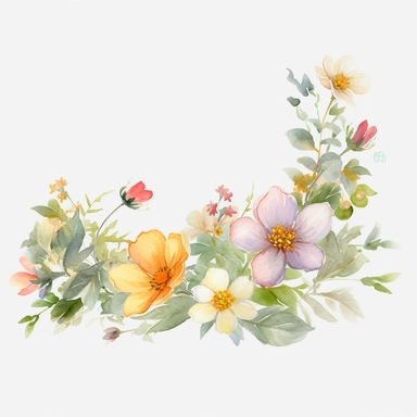 realistic spring flowers border, clean watercolor flowers clipart , for free vector illustration, delicate and elegant style, transparent background