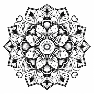 black and white clip art of mandala design on a car, no noise, high definition, white background, coloring book, defined lines, textured lines