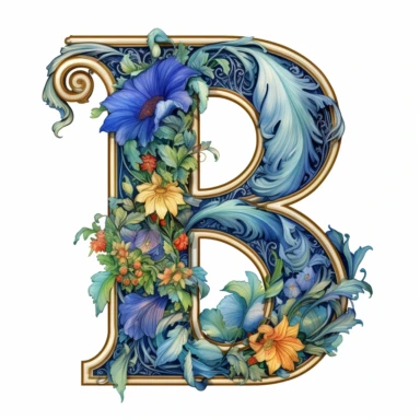 Art Nouveau illuminated initial, letter B , Clipart Bundle Mystical Illustration Fantasy Novel Clipart Magic, B, white background, png
